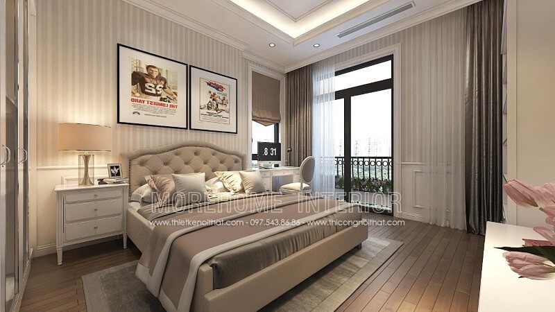 Giường ngủ đẹp tân cổ điển nhẹ nhàng, các chi tiết được tối giản hóa tạo nên sự sang trọng, thanh thoát cho cả không gian