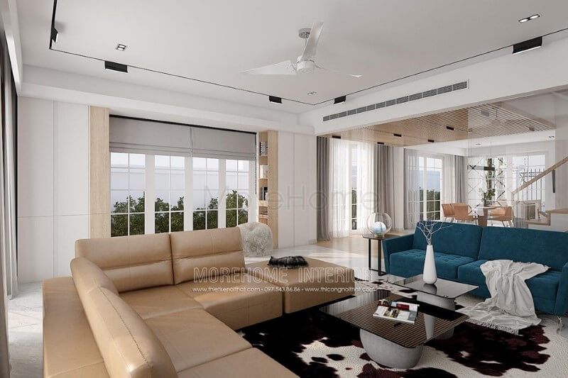 Mẫu bàn trà đẹp mặt kính với kiểu dáng nhỏ nhắn giúp dễ dàng di chuyển và mang nét kết hợp độc đáo giữ các nội thất phòng khách