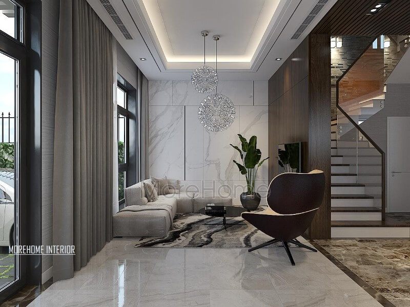 Bố trí nội thất phòng khách biệt thự đẹp tại Xuân Phương, Hà Nội.