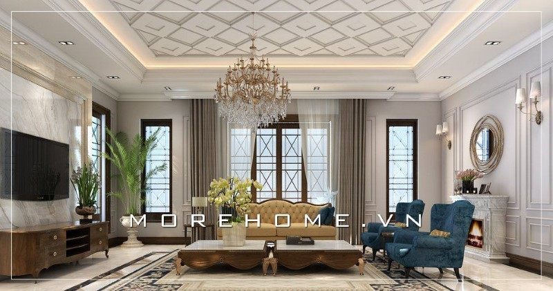 Bàn trà gỗ óc chó đóng vai trò là điểm nhấn chính giúp không gian phòng khách thêm ấn tượng hơn trong mắt người nhìn.