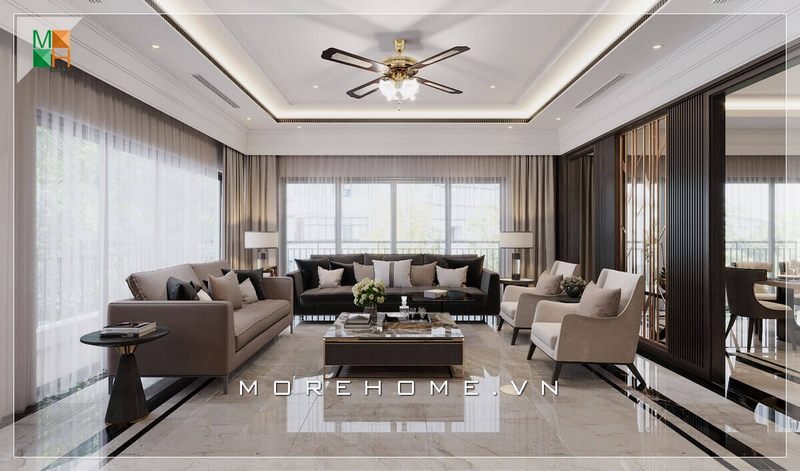 Mẫu thiết kế phòng khách phong cách hiện đại cho nhà phố, biệt thự mang vẻ đẹp sang trọng, cao cấp